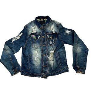(25114) Create 2MRW Jean Jacket Women's Size Large Paisley Patch Across Back